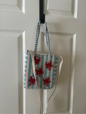 Striped Blue & Red Lobster Beaded Shoulder Bag